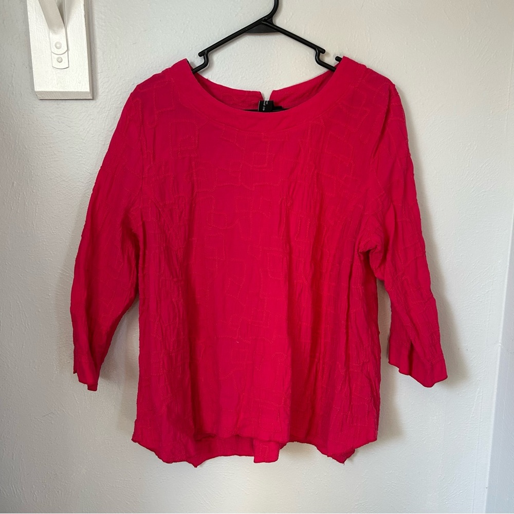 Focus casual life boutique pink cotton embroider blouse top size large lagenlook